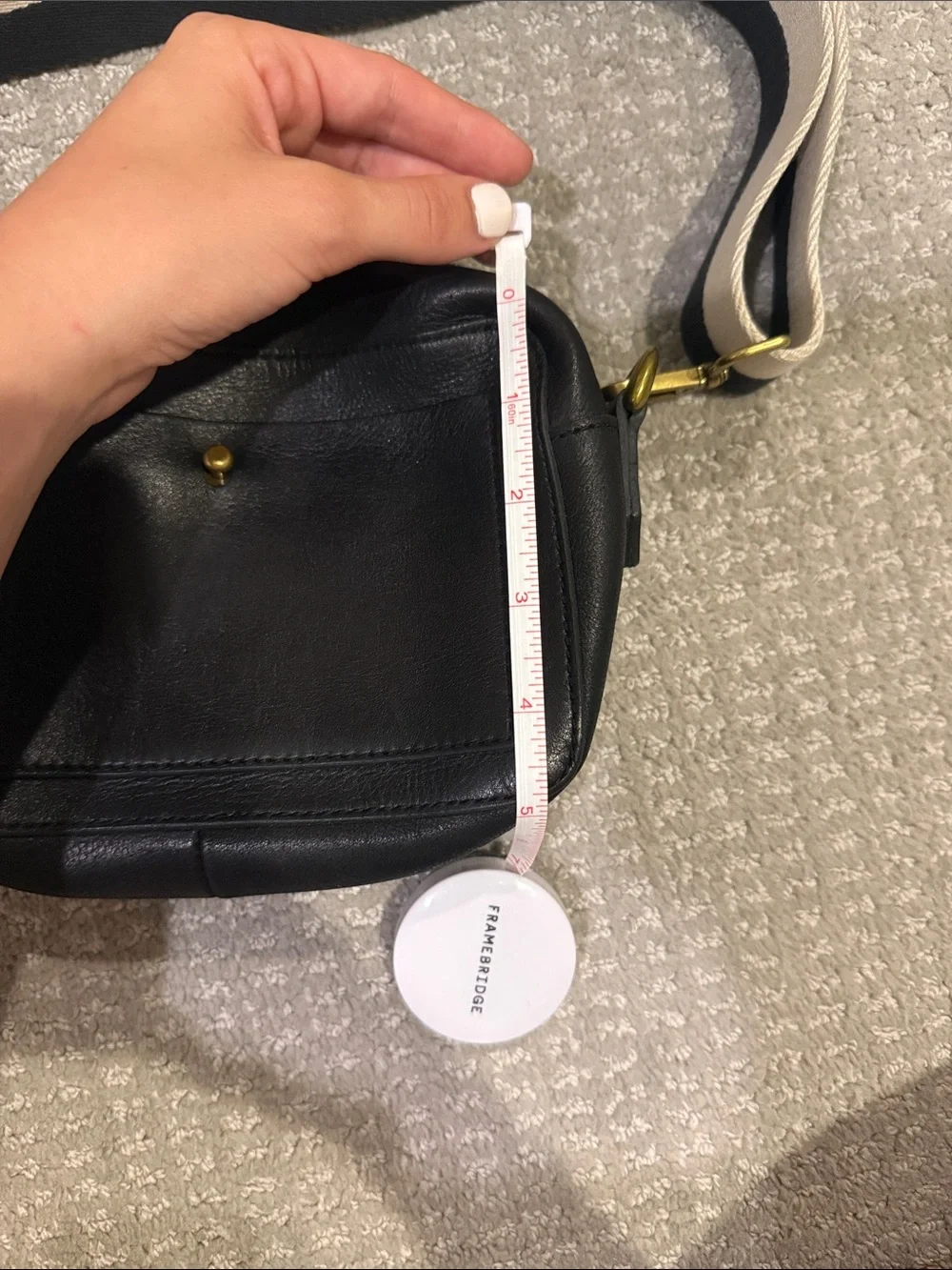 Madewell Black Transport Bag with Black-and-Cream Striped Strap